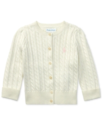 Shop Polo Ralph Lauren Baby Girls Cable-knit Cotton Cardigan In Warm White