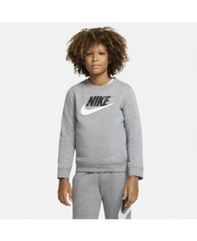 Shop Nike Big Boys Sportswear Club Fleece Crew In Carbon Heather/white