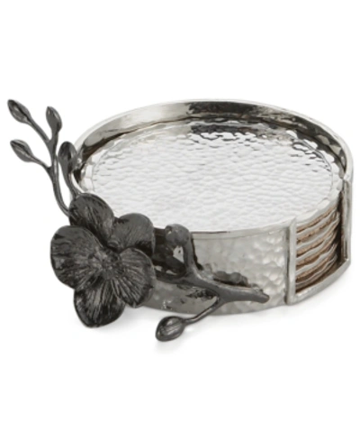 Michael Aram Set Of 6 Black Orchid Coasters With Caddy