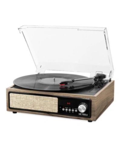 Shop Victrola 3-in-1 Bluetooth Record Player With Built In Speakers And 3-speed Turntable In Farmhouse Walnut