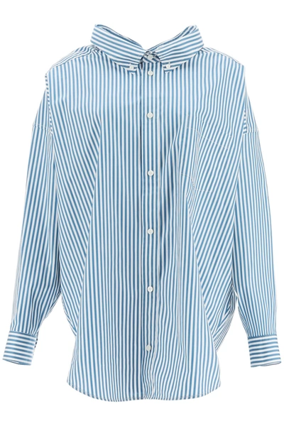 Shop Balenciaga Maxi Swing Shirt With Logo In Petrol Blue White