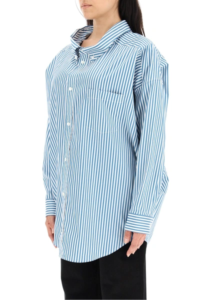 Shop Balenciaga Maxi Swing Shirt With Logo In Petrol Blue White