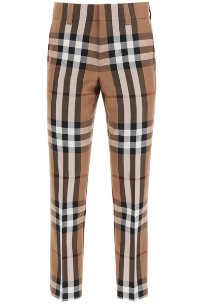 Shop Burberry House Check Wool Trousers In Birch Brown