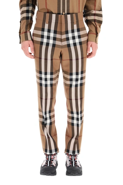 Shop Burberry House Check Wool Trousers In Birch Brown