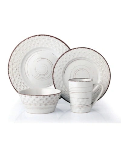 Lorren Home Trends 16 Piece Distressed Weave Dinnerware Set, Service For 4 In White