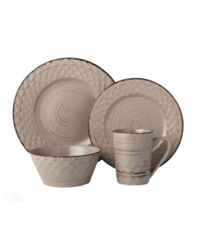 Lorren Home Trends 16 Piece Distressed Weave Dinnerware Set, Service For 4 In Brown