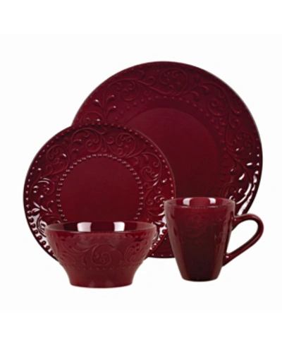 Lorren Home Trends 16 Piece Stoneware Scroll Dinnerware Set, Service For 4 In Merlot