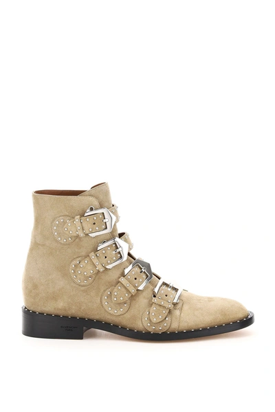 Shop Givenchy Elegant Studded Suede Ankle Boots In Pumice Beige