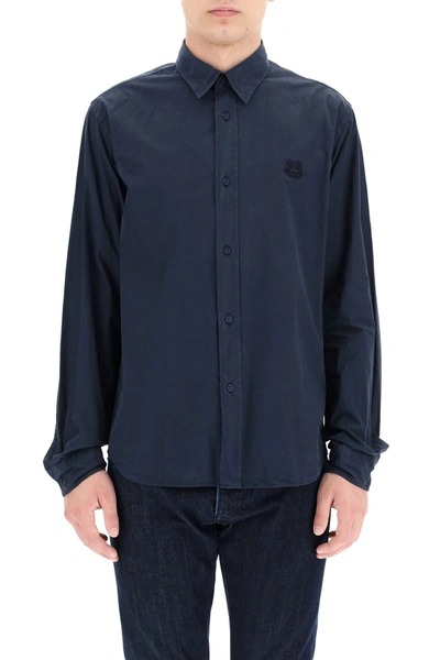 Shop Kenzo Shirt With Tiger Embroidery In Bleu Marine