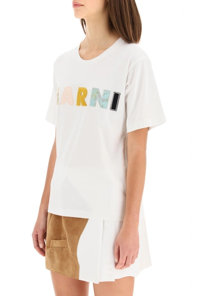 Shop Marni Patchwork Logo Embroidered T-shirt In Lily White