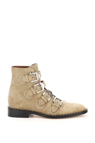 Shop Givenchy Elegant Studded Suede Ankle Boots In Pumice Beige (beige)