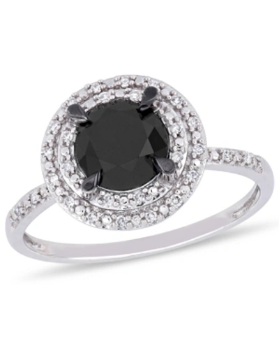 Macy's Black And White Diamond (1 5/8 Ct. T.w.) Double Halo Engagement Ring In 14k White Gold In White