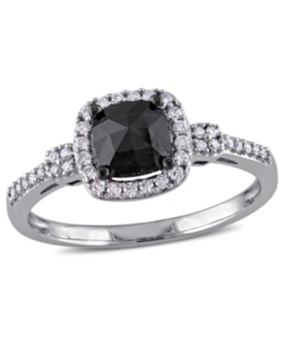 Shop Macy's Black And White Diamond (1 Ct. T.w.) Engagement Ring In 14k White Gold