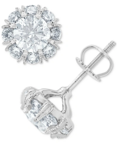 Shop Macy's Diamond Halo Earrings (2-1/3 Ct. T.w.) In 14k White Gold