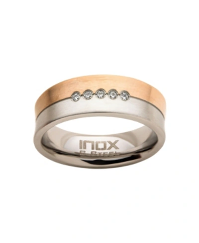 Shop Inox Men's Steel Rose Gold-tone Plated 5 Piece Clear Diamond Ring