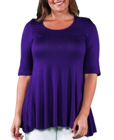 24seven Comfort Apparel Plus Womens Scoop Neck 3/4 Sleeve Tunic Top In Purple