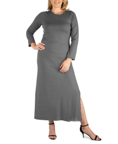Shop 24seven Comfort Apparel Women's Plus Size Side Slit Fitted Maxi Dress In Gray