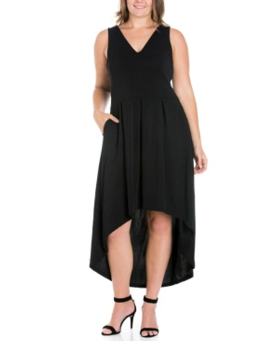 24seven Comfort Apparel Sleeveless Fit And Flare High Low Maternity Dress In Black