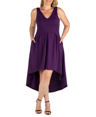24seven Comfort Apparel Plus Womens Hi-low Pleated Maxi Dress In Purple