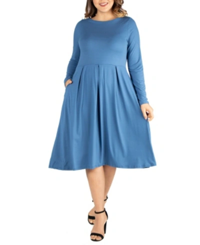 Shop 24seven Comfort Apparel Women's Plus Size Fit And Flare Midi Dress In Indigo