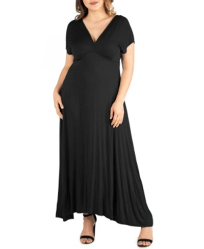 Shop 24seven Comfort Apparel Plus Size Empire Waist V-neck Maxi Dress In Black