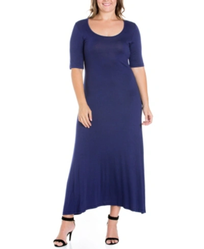 Shop 24seven Comfort Apparel Plus Size Elbow Length Sleeve Maxi Dress In Navy