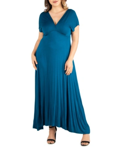 Shop 24seven Comfort Apparel Plus Size Empire Waist V-neck Maxi Dress In Teal