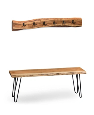 Shop Alaterre Furniture Hairpin Natural Live Edge Bench With Coat Hook Set In Brown