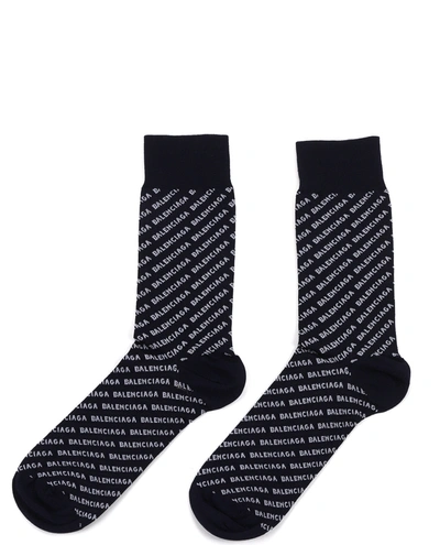 Shop Balenciaga Navy Logo Socks In Navy/bianco