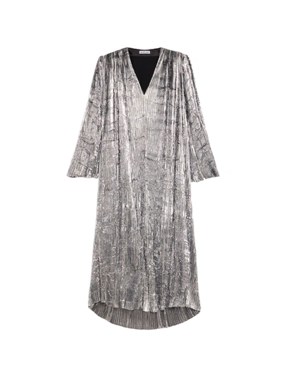 Shop Balenciaga Pleated Dress Long Lurex In Silver
