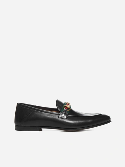Shop Gucci Horsebit And Web Leather Loafers In Black