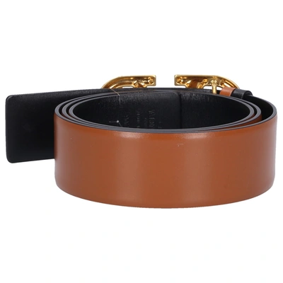 Shop Valentino Garavani Women Belt Vlogo Calfskin Brown Black In Black,brown