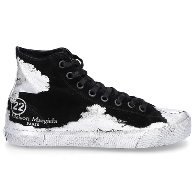 Shop Maison Margiela Low-top Sneakers Tabi Suede Black Silver