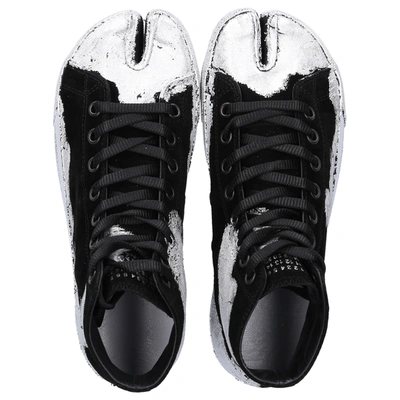 Shop Maison Margiela Low-top Sneakers Tabi Suede Black Silver