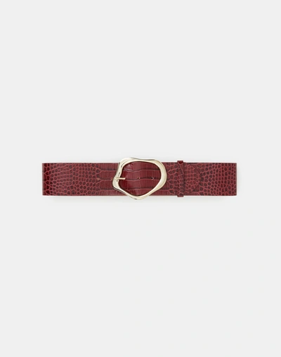 Shop Lafayette 148 Italian Croc-embossed Leather Irregular Circle Buckle Belt In Pink