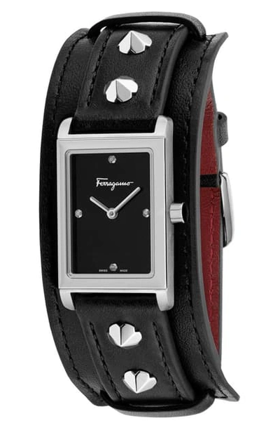 Shop Ferragamo Fiore Studs Leather Strap Watch, 34mm