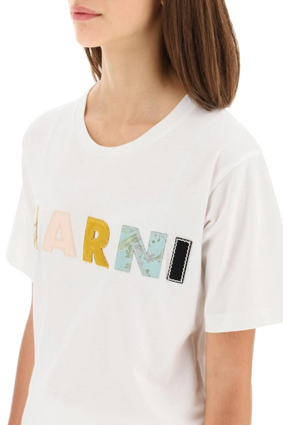 Shop Marni Patchwork Logo Embroidered T-shirt In White