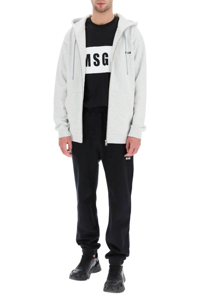 Shop Msgm Zip-up Sweatshirt With Logo Print In Grey