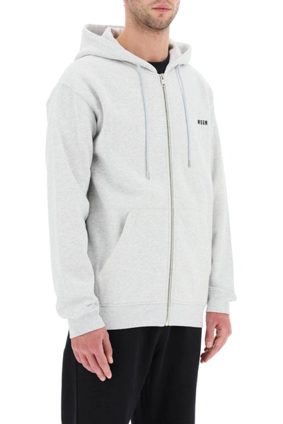 Shop Msgm Zip-up Sweatshirt With Logo Print In Grey