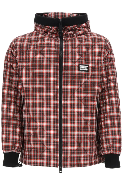 Shop Burberry Quilted Tartan Jacket In Red,black,white