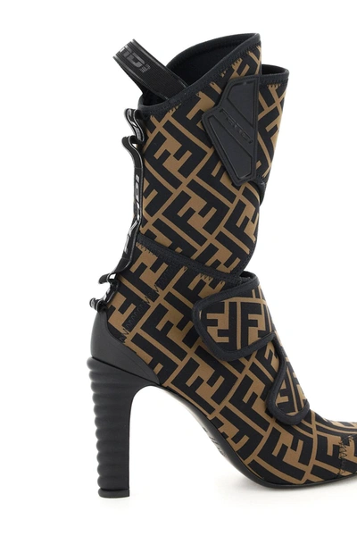 Shop Fendi Lycra Ff Promenade Boots In Brown,black