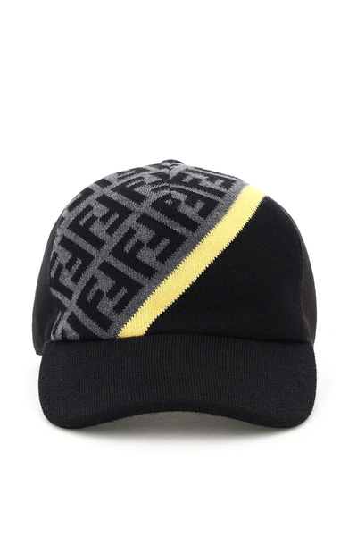 Shop Fendi Ff Stripe Baseball Hat In Black,grey,yellow