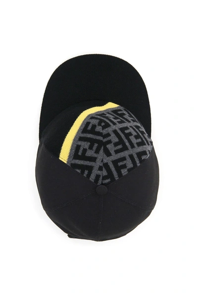 Shop Fendi Ff Stripe Baseball Hat In Black,grey,yellow