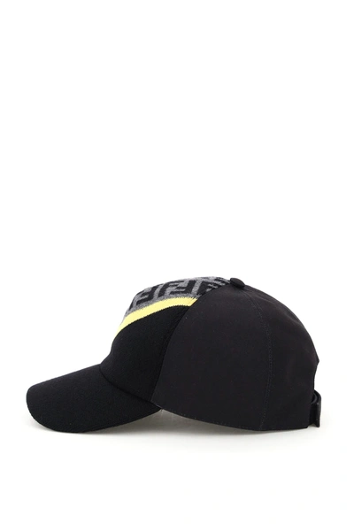 Shop Fendi Ff Stripe Baseball Hat In Black,grey,yellow