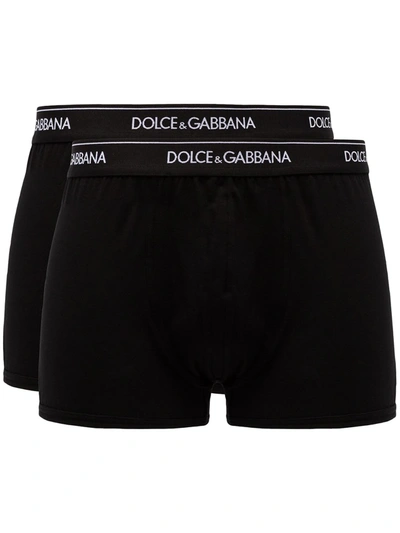 Shop Dolce & Gabbana Set Of Two Logo-print Cotton Boxer Shorts In Black