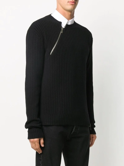 Shop Les Hommes Ribbed-knit Zipped Jumper In Black