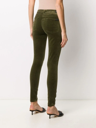 Shop 7 For All Mankind Low-rise Velvet Skinny Trousers In Green