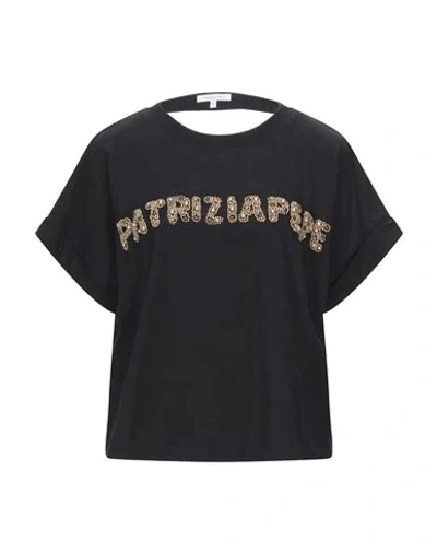 Shop Patrizia Pepe Woman T-shirt Black Size 1 Cotton, Metal, Glass