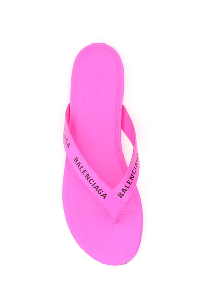 Shop Balenciaga Round Leather Thong Mules Logo In Neon Pink