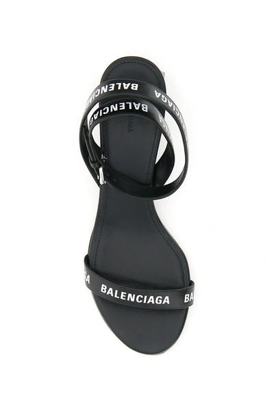 Shop Balenciaga Round Leather Sandals All Over Logo In Black